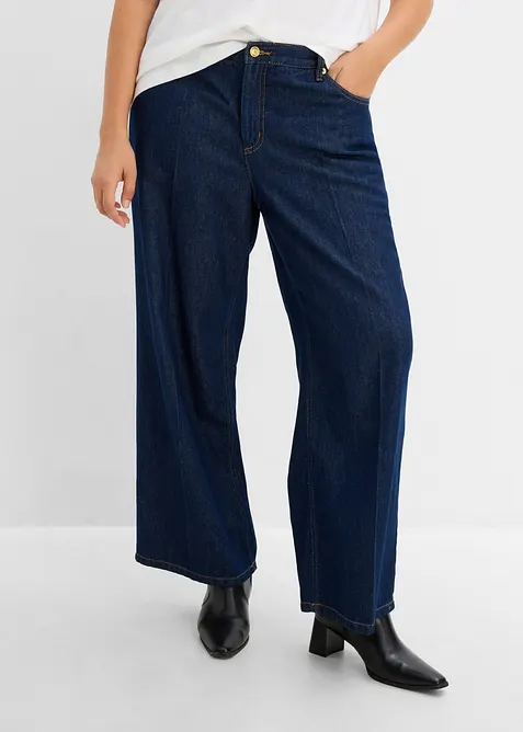 Wide-Leg-Jeans Mid Waist in blau von vorne - bonprix