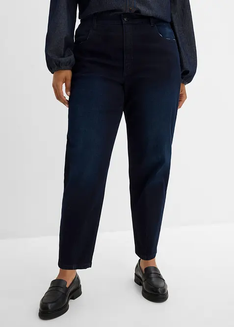 Barrel-Jeans High Waist, Bequembund in blau von vorne - bonprix