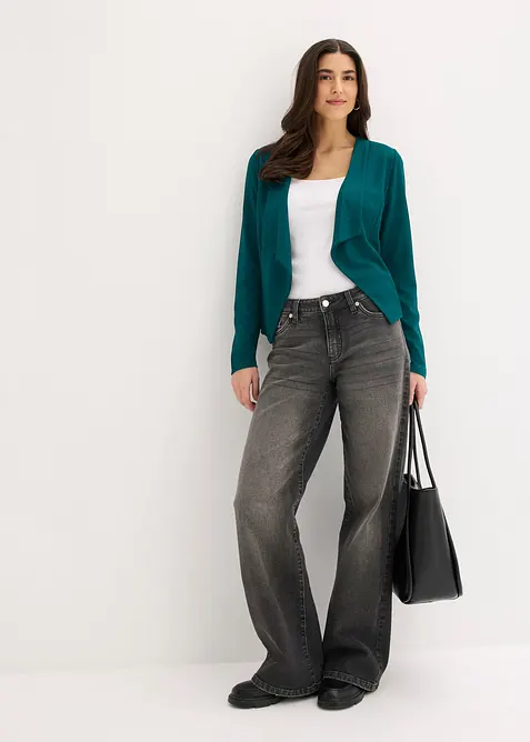 Jersey-Blazer aus feiner Viskose in petrol im Look von vorne (Totalaufnahme) - bonprix