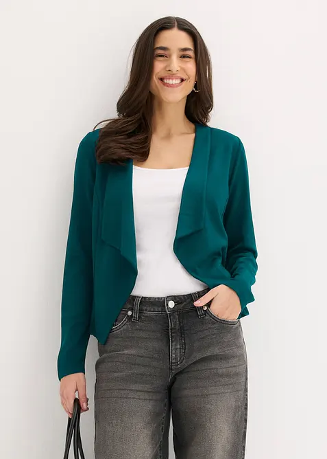 Jersey-Blazer aus feiner Viskose in petrol von vorne (im Anschnitt) - bonprix