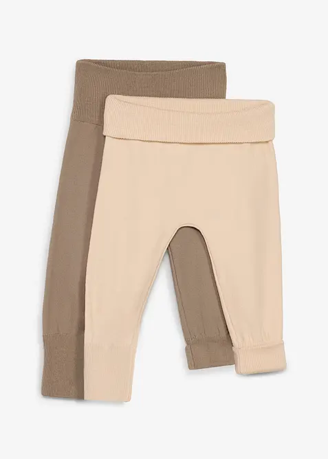 Weiche Strick-Hosen zum Mitwachsen aus Baumwoll-Mix (2er Pack) in braun von vorne - bonprix