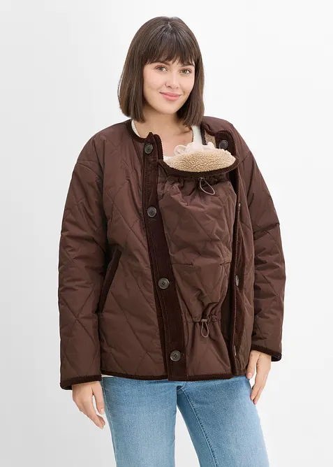 4-in-1 kuschelige Umstandsjacke zum Wenden mit Trageeinsatz (2 tlg. Set) in braun von vorne (im Anschnitt) - bonprix