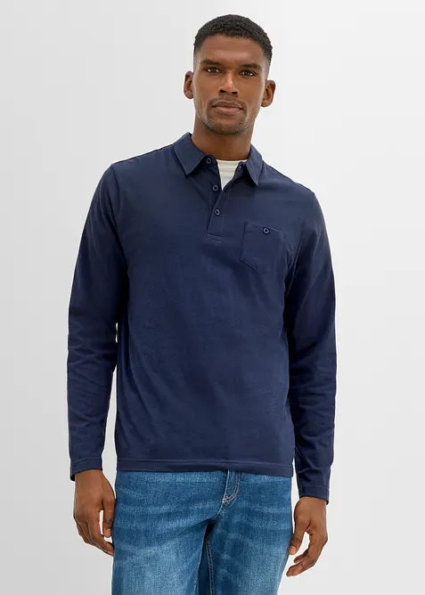 Polo-Langarmshirt mit Brusttasche (2er Pack) in blau von vorne (im Anschnitt) - bonprix