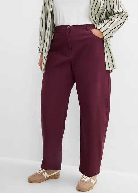 High-Waist-Barrel-Twillhose aus Baumwoll-Mix in rot von vorne - bonprix