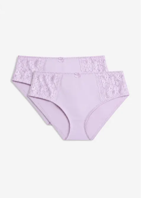 Maxislip mit zarter Spitze (2er Pack) in lila von vorne - bonprix