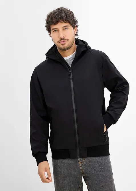 Wasserabweisende Softshelljacke in schwarz von vorne (im Anschnitt) - bonprix