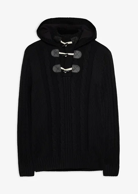 Grobstrick-Kapuzenpullover in Regular Fit in schwarz von vorne - bonprix
