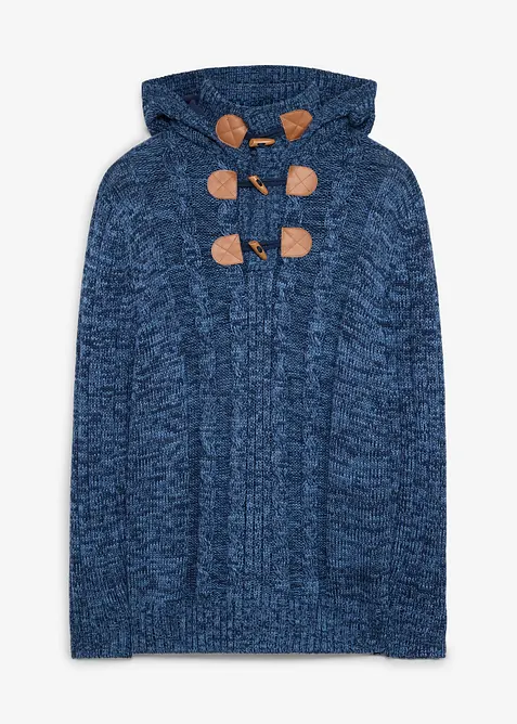 Grobstrick-Kapuzenpullover in Regular Fit in blau von vorne - bonprix
