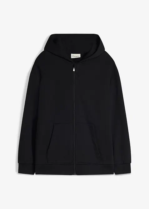 Kapuzen-Sweatjacke aus weichem Baumwoll-Mix in schwarz von vorne - bonprix