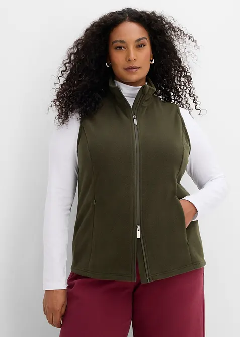 Fleece-Weste mit Taschen in grün von vorne (im Anschnitt) - bonprix