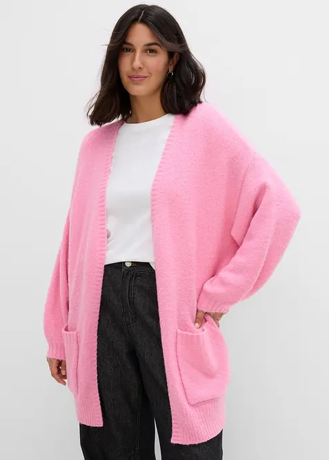 Oversize-Strickjacke in rosa von vorne (im Anschnitt) - bonprix