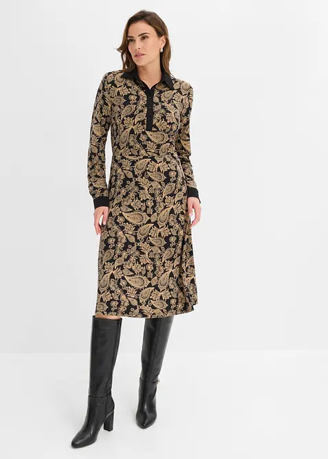 Jerseykleid im Paisley Design in schwarz von vorne (Totalaufnahme) - bonprix