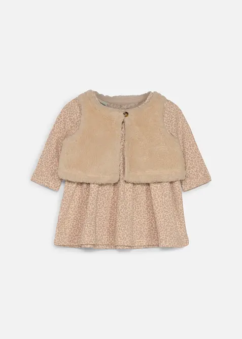 Baby Kleid mit Teddyweste (2-tlg.Set) in beige von vorne - bonprix