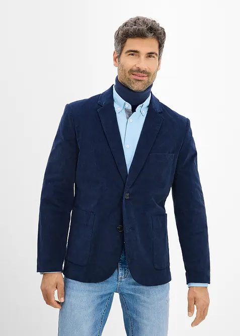 Sakko aus Stretch-Cord in Regular Fit in blau von vorne (im Anschnitt) - bonprix