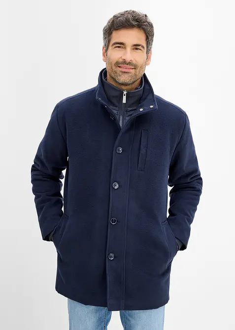 Winterjacke mit Windfang in Wolloptik in blau von vorne (im Anschnitt) - bonprix