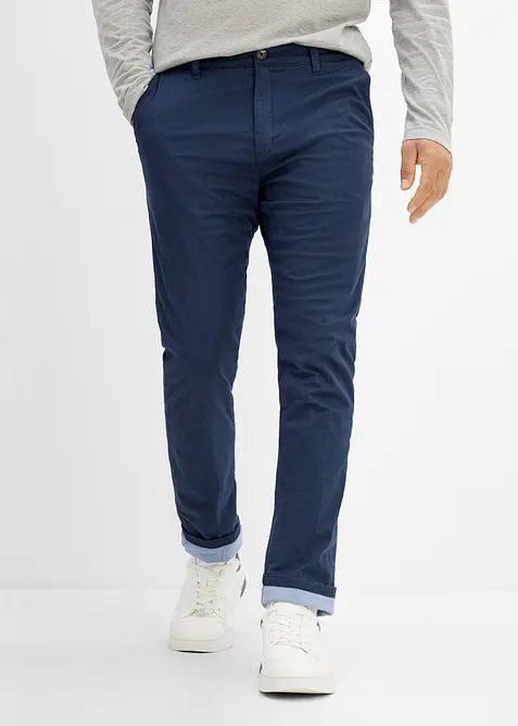Chinohose mit verstellbarem Bund und Thermofutter, Straight in blau von vorne - bonprix