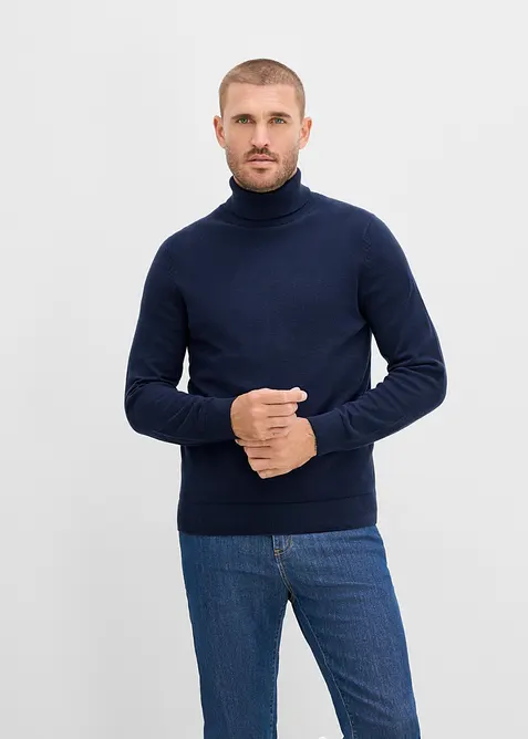 Feinstrick-Rollkragenpullover mit edler Merinowolle in blau von vorne (im Anschnitt) - bonprix