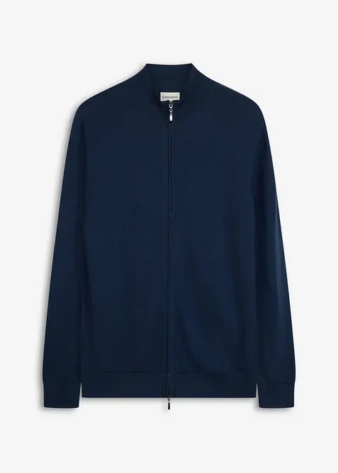 Feinstrickjacke mit edler Merinowolle in blau von vorne - bonprix