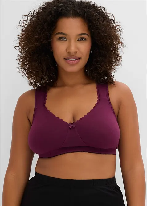 Minimizer T-Shirt-BH ohne Bügel mit Bio-Baumwolle (2er Pack) in lila von vorne (im Anschnitt) - bonprix