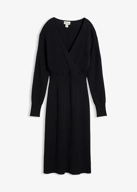 Strickkleid mit weichem Woll-Mix in schwarz von vorne - bonprix