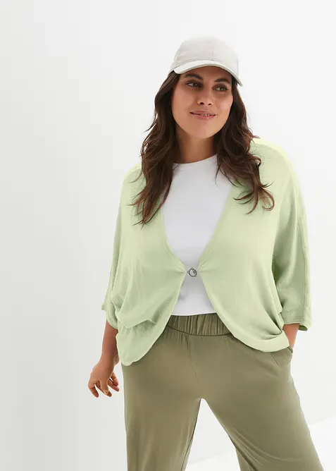 Feinstrickjacke aus reiner Baumwolle in grün von vorne (im Anschnitt) - bonprix