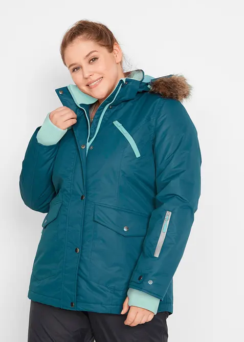 wasserdichte Funktions-Jacke in petrol von vorne (im Anschnitt) - bonprix
