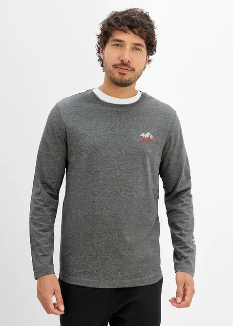 Langarmshirt aus reiner Bio-Baumwolle in grau von vorne (im Anschnitt) - bonprix