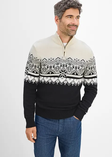 Norweger-Pullover aus reiner Baumwolle in schwarz von vorne (im Anschnitt) - bonprix