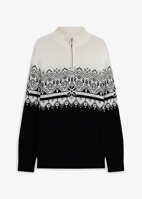 Norweger-Pullover aus reiner Baumwolle in schwarz von vorne - bonprix