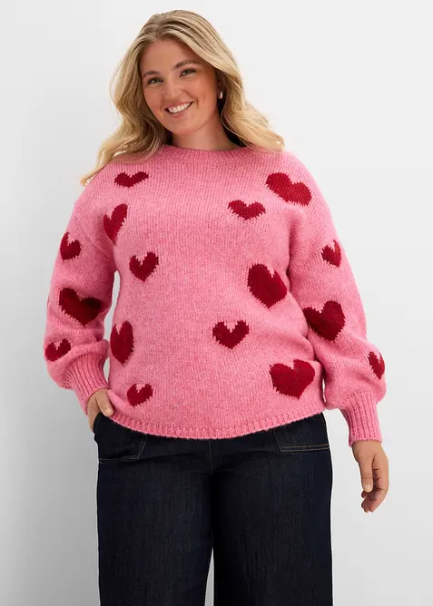 Boxy-Strickpullover in pink von vorne (im Anschnitt) - bonprix
