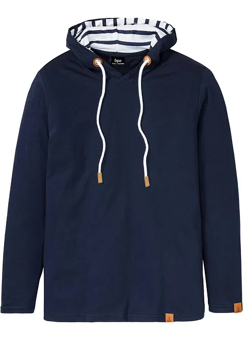 Langarmshirt aus reiner Bio-Baumwolle in blau von vorne - bonprix