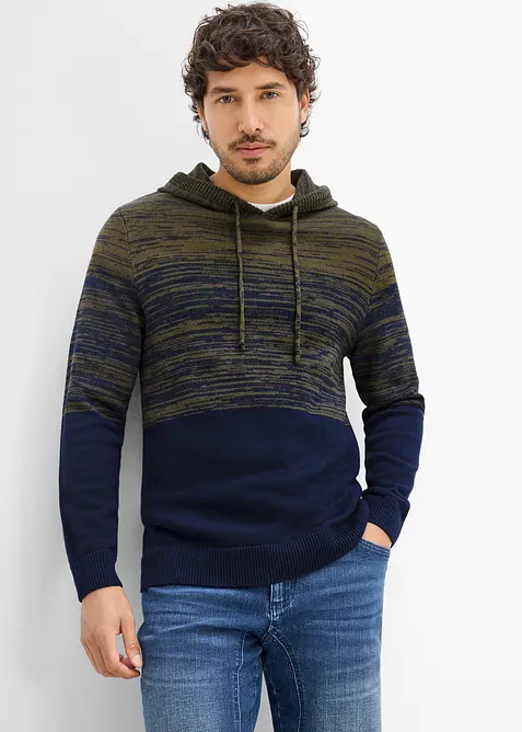 Feinstrick-Kapuzenpullover in Regular Fit in blau von vorne (im Anschnitt) - bonprix