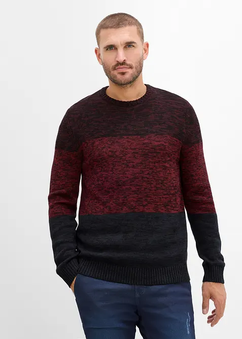 Feinstrickpullover mit Komfortschnitt aus weichem Baumwollmix in rot von vorne (im Anschnitt) - bonprix