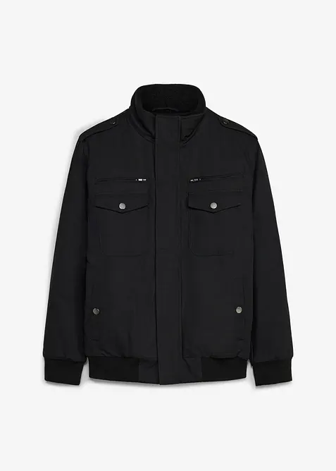 Winter Field Jacke mit Kuschelfleece Futter in schwarz von vorne - bonprix