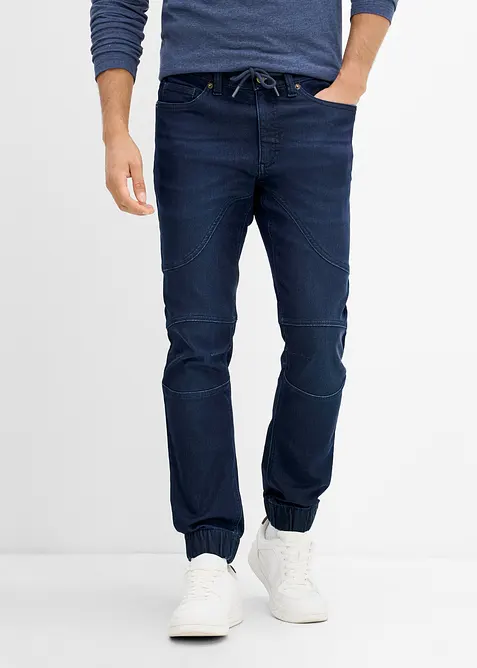 Regular-Fit Jeans-Jogger mit verstellbarem Dehnbund, Straight in blau von vorne - bonprix