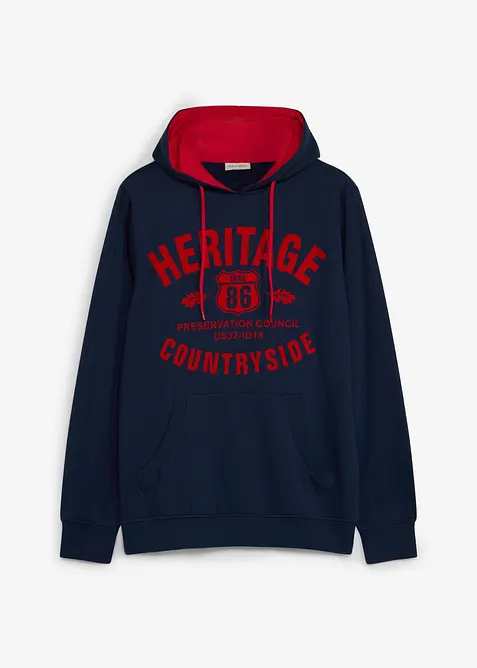 Hoodie mit Flockdruck in blau von vorne - bonprix