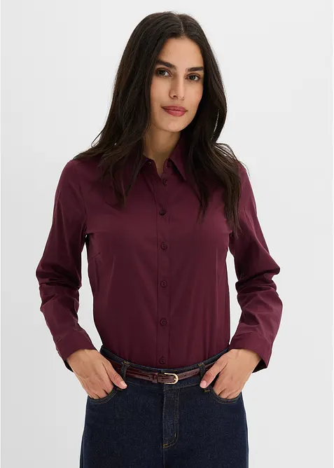 Hemdbluse aus festem Popeline in rot von vorne (im Anschnitt) - bonprix