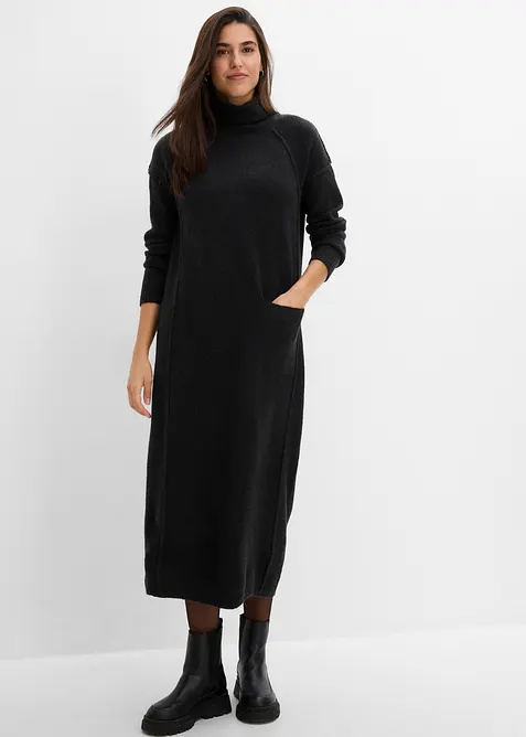 Strickkleid mit Rollkragen in schwarz von vorne (Totalaufnahme) - bonprix