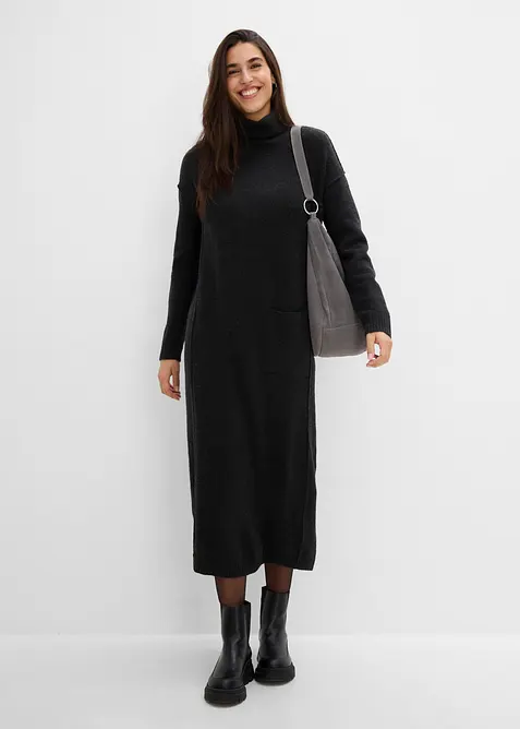 Strickkleid mit Rollkragen in schwarz im Look von vorne (Totalaufnahme) - bonprix