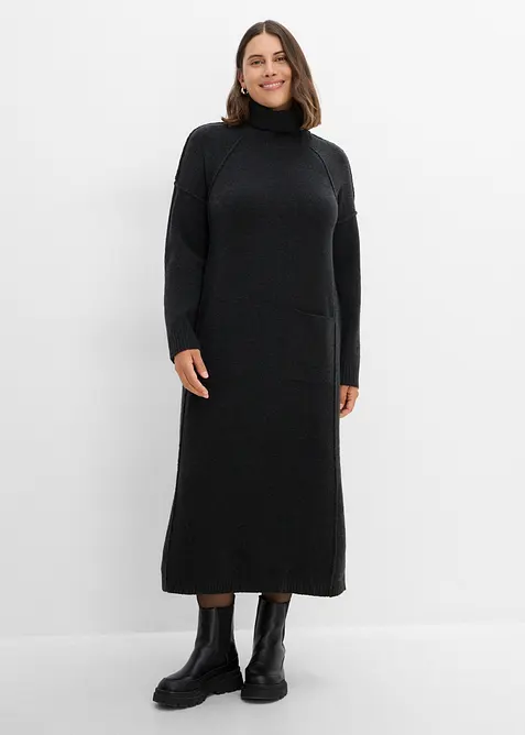 Strickkleid mit Rollkragen in schwarz von vorne (Totalaufnahme) - bonprix