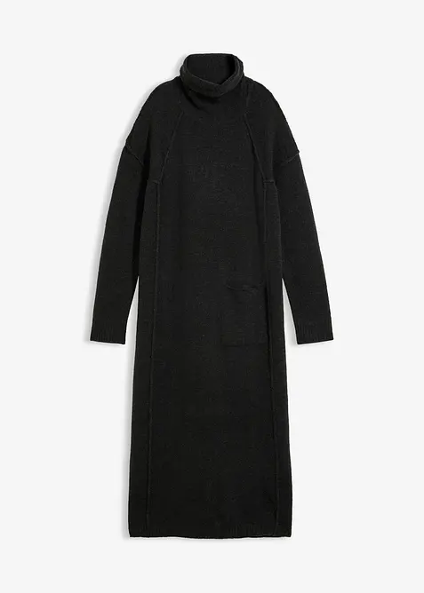 Strickkleid mit Rollkragen in schwarz von vorne - bonprix