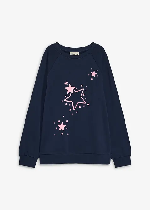 Sweatshirt aus reiner Baumwolle in blau von vorne - bonprix
