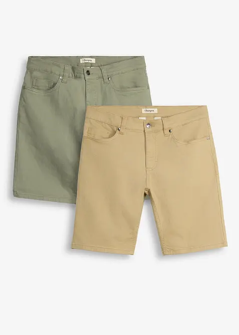Stretch-Bermuda in Regular-Fit (2er Pack) in beige von vorne - bonprix