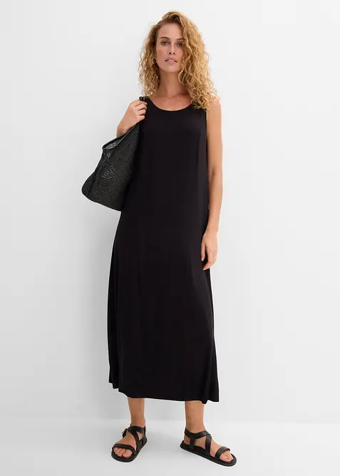 Jerseykleid mit softer Viskose in schwarz im Look von vorne (Totalaufnahme) - bonprix