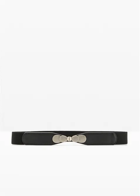 schmaler Stretchgürtel mit Metallverschluss in schwarz von vorne - bonprix