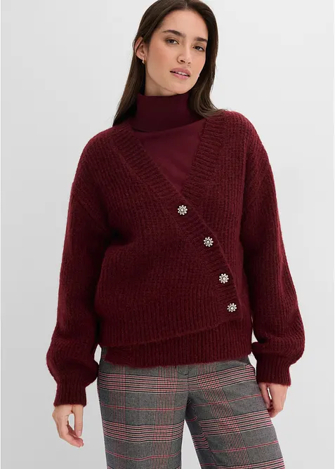 Grobstrickjacke aus weichem Wollmix in rot von vorne (im Anschnitt) - bonprix