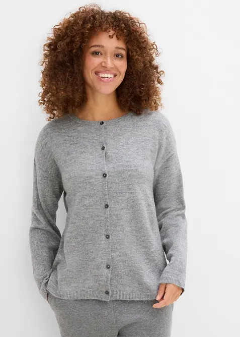 Feinstrickjacke in grau von vorne (im Anschnitt) - bonprix