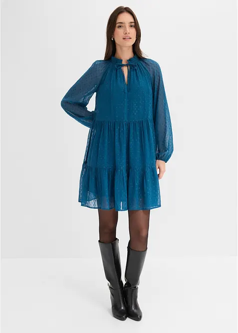 Tunika-Kleid mit Glitzereffekt in petrol von vorne (Totalaufnahme) - bonprix