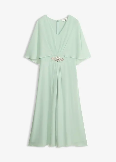 Chiffonkleid mit Strassstein-Applikation in grün von vorne - bonprix
