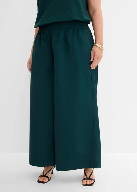Weite Culotte aus reiner Baumwolle in grün von vorne - bonprix